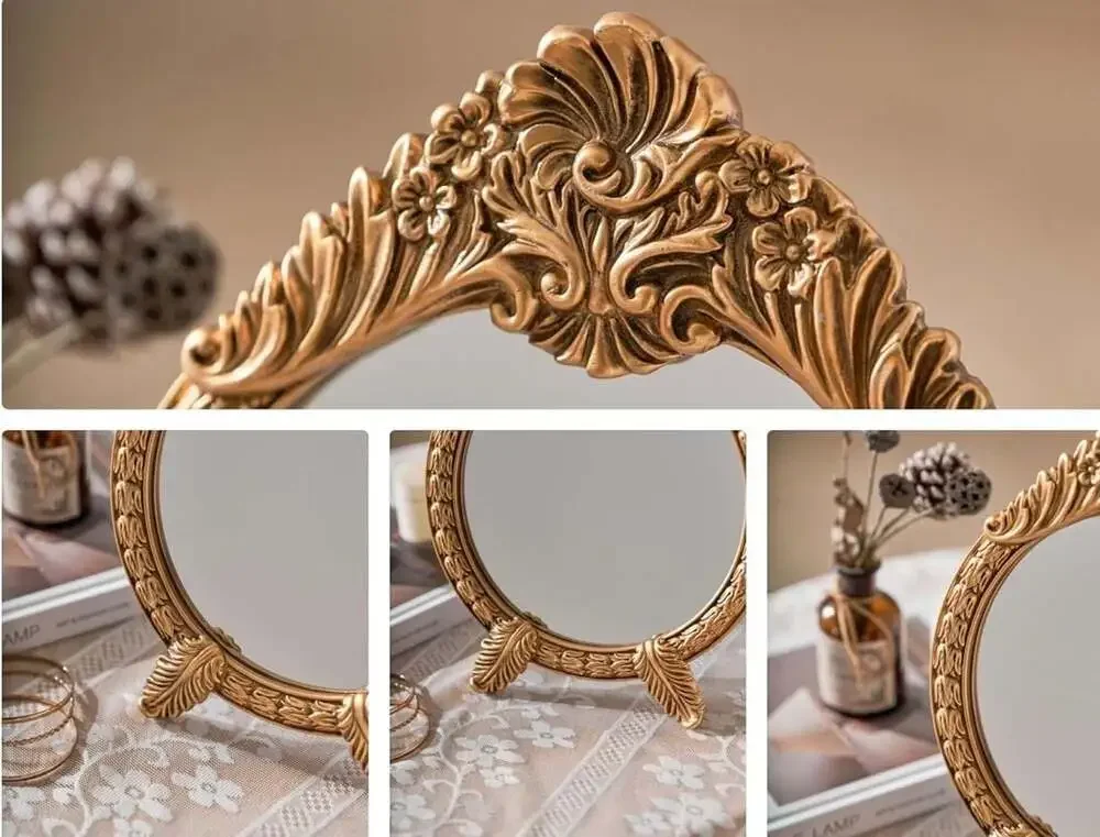 HSDDHOME Small Vintage Round Gold Vanity Mirror – 9.5